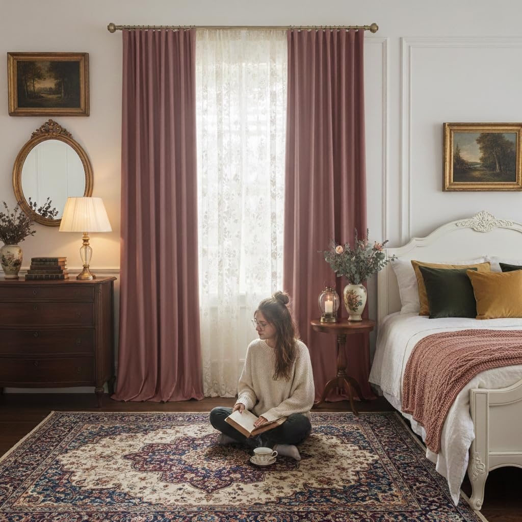 image:imageNICETOWN Olive Green Velvet Blackout Curtains 84 Long 52 Wide 2 PanelsDusty Rose Pink