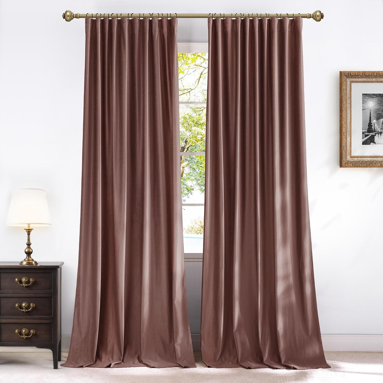image:imageNICETOWN Olive Green Velvet Blackout Curtains 84 Long 52 Wide 2 PanelsDusty Rose Pink
