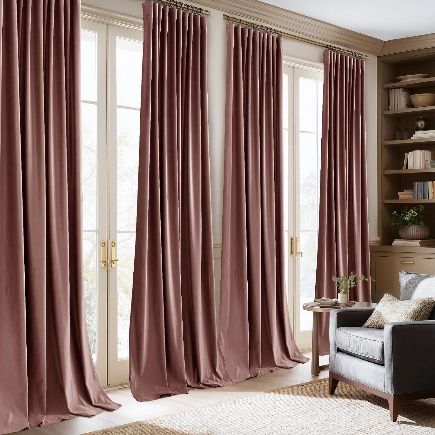 image:imageNICETOWN Olive Green Velvet Blackout Curtains 84 Long 52 Wide 2 PanelsDusty Rose Pink