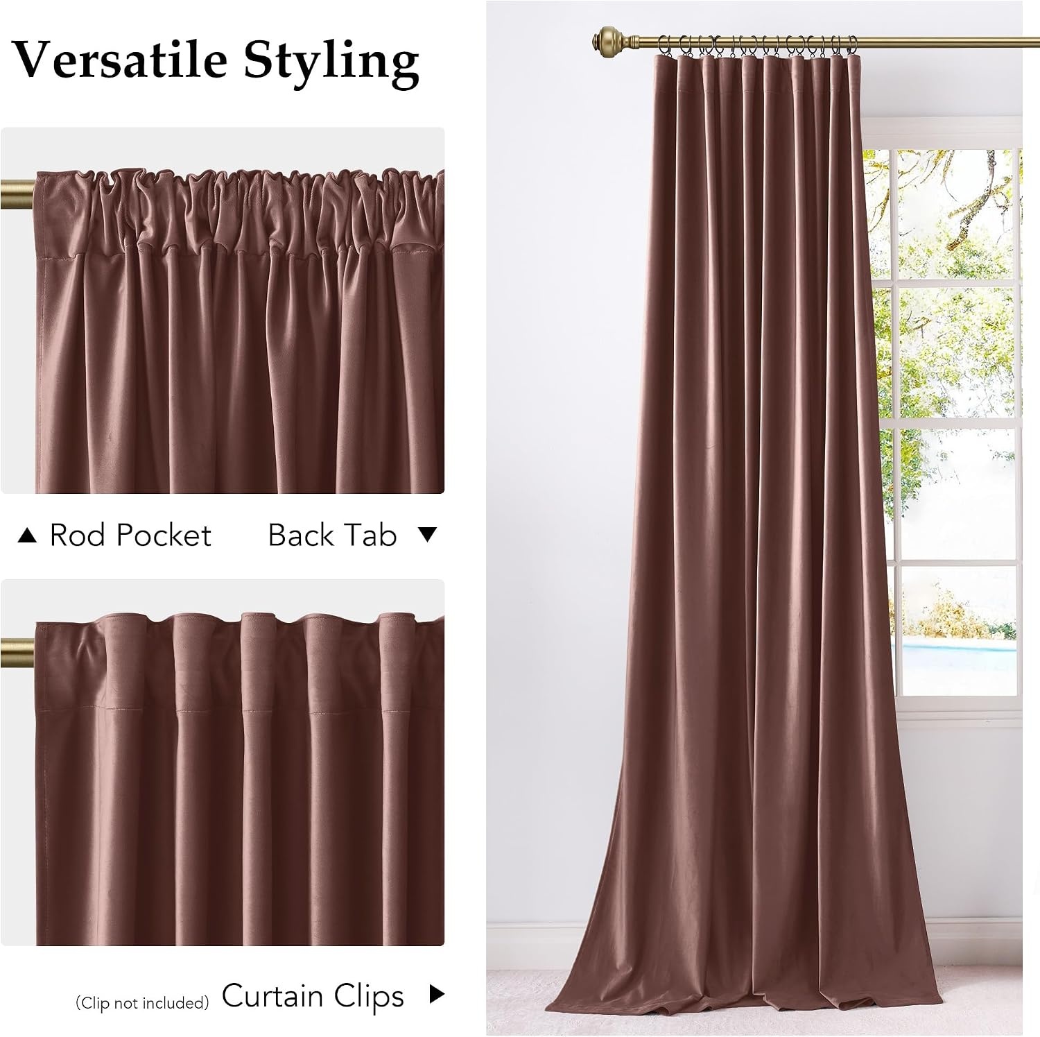 image:imageNICETOWN Olive Green Velvet Blackout Curtains 84 Long 52 Wide 2 PanelsDusty Rose Pink