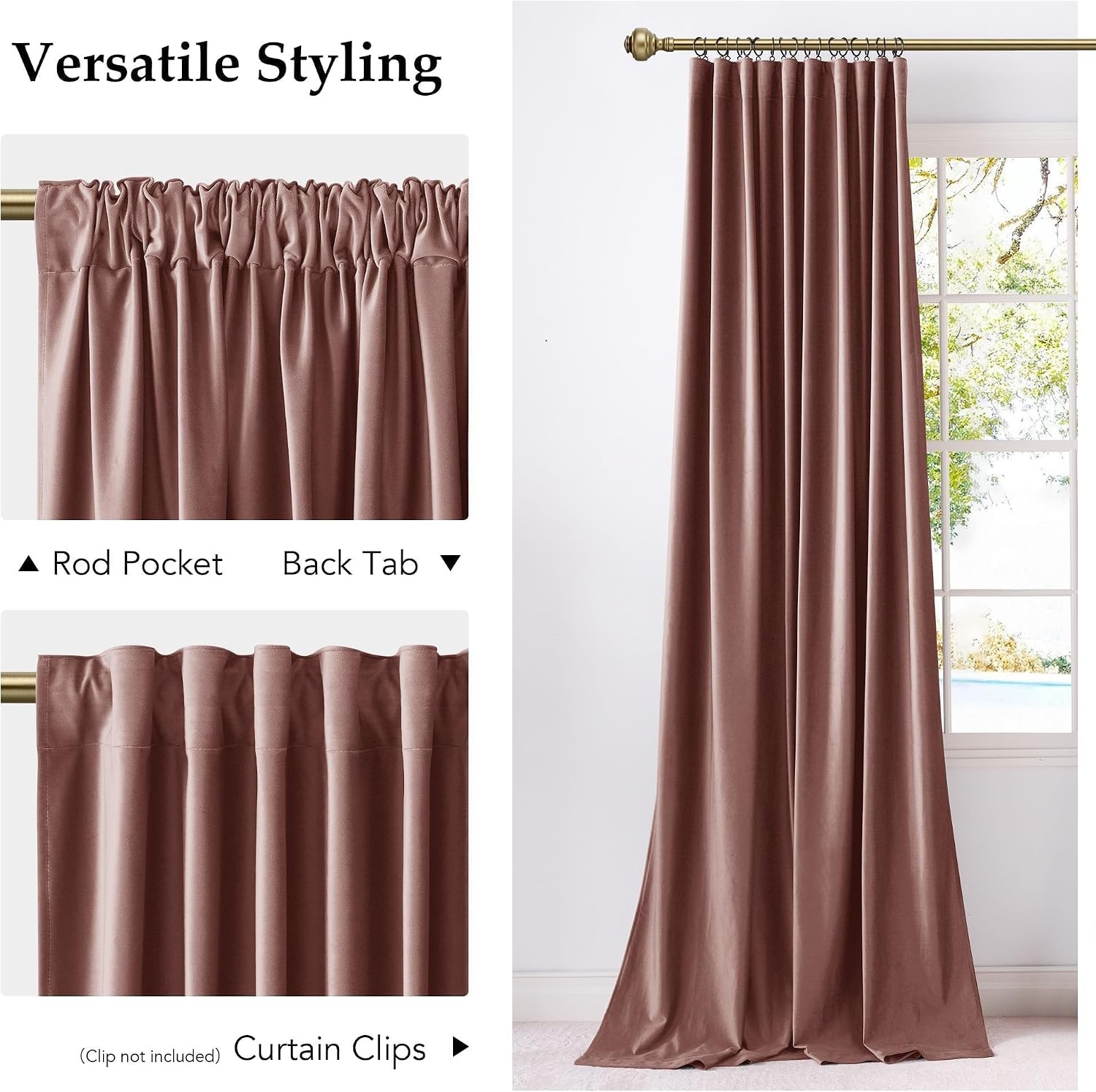 image:imageNICETOWN Olive Green Velvet Blackout Curtains 84 Long 52 Wide 2 PanelsDusty Rose Pink
