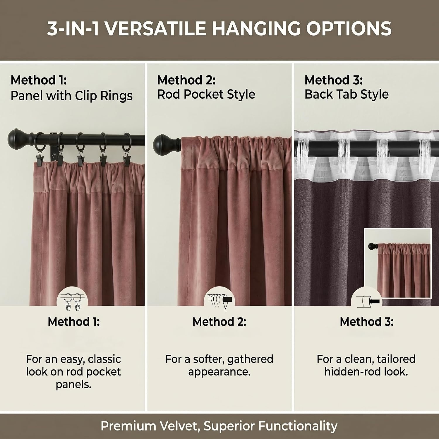 image:imageNICETOWN Olive Green Velvet Blackout Curtains 84 Long 52 Wide 2 PanelsDusty Rose Pink