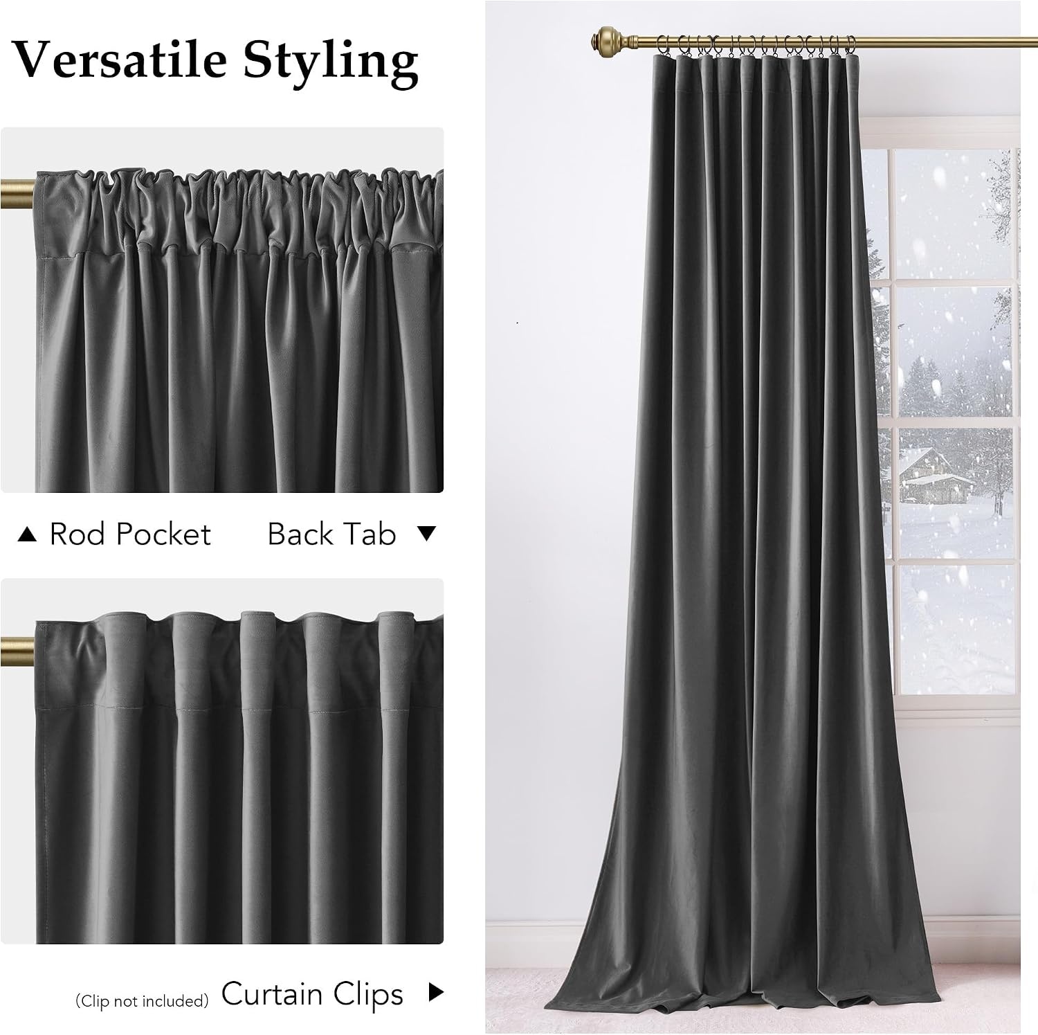image:imageNICETOWN Olive Green Velvet Blackout Curtains 84 Long 52 Wide 2 PanelsGrey