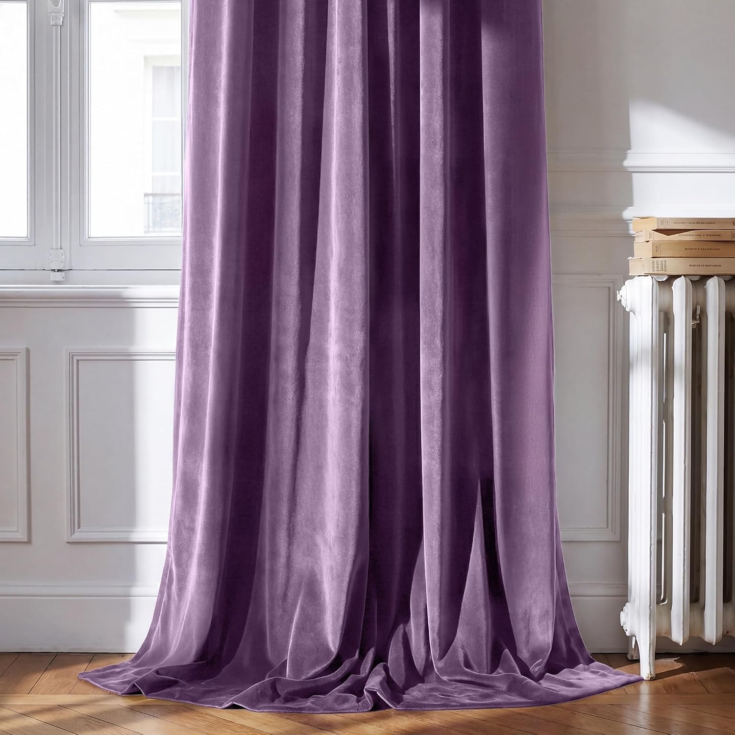 image:imageNICETOWN Olive Green Velvet Blackout Curtains 84 Long 52 Wide 2 PanelsLavender Purple