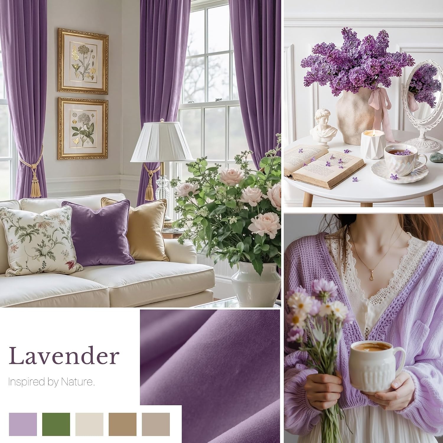 image:imageNICETOWN Olive Green Velvet Blackout Curtains 84 Long 52 Wide 2 PanelsLavender Purple