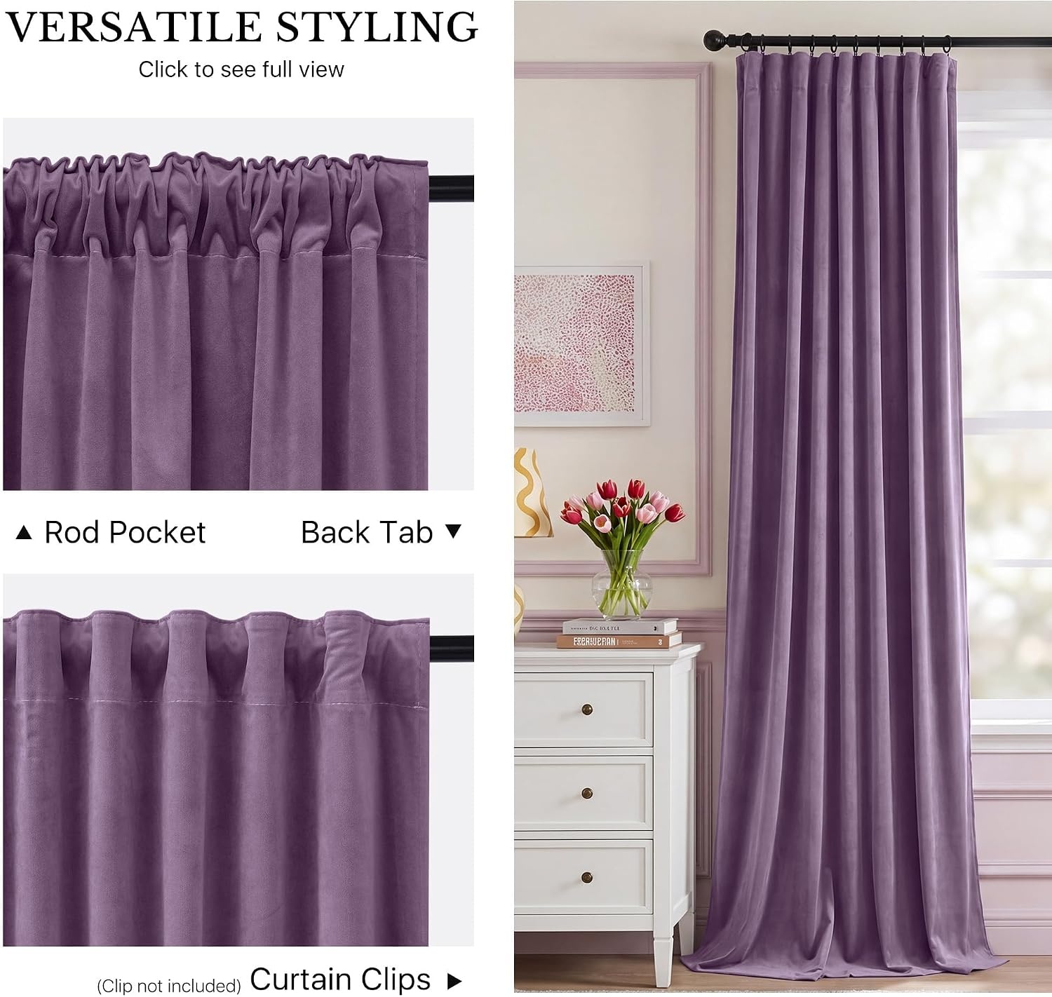 image:imageNICETOWN Olive Green Velvet Blackout Curtains 84 Long 52 Wide 2 PanelsLavender Purple