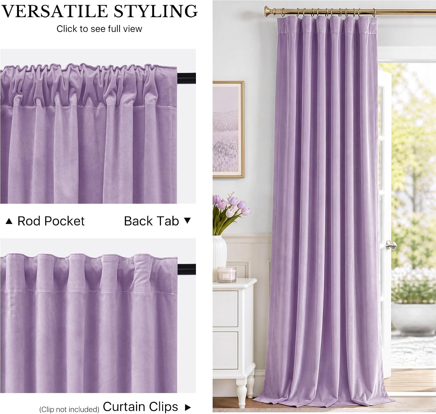 image:imageNICETOWN Olive Green Velvet Blackout Curtains 84 Long 52 Wide 2 PanelsLilac Purple