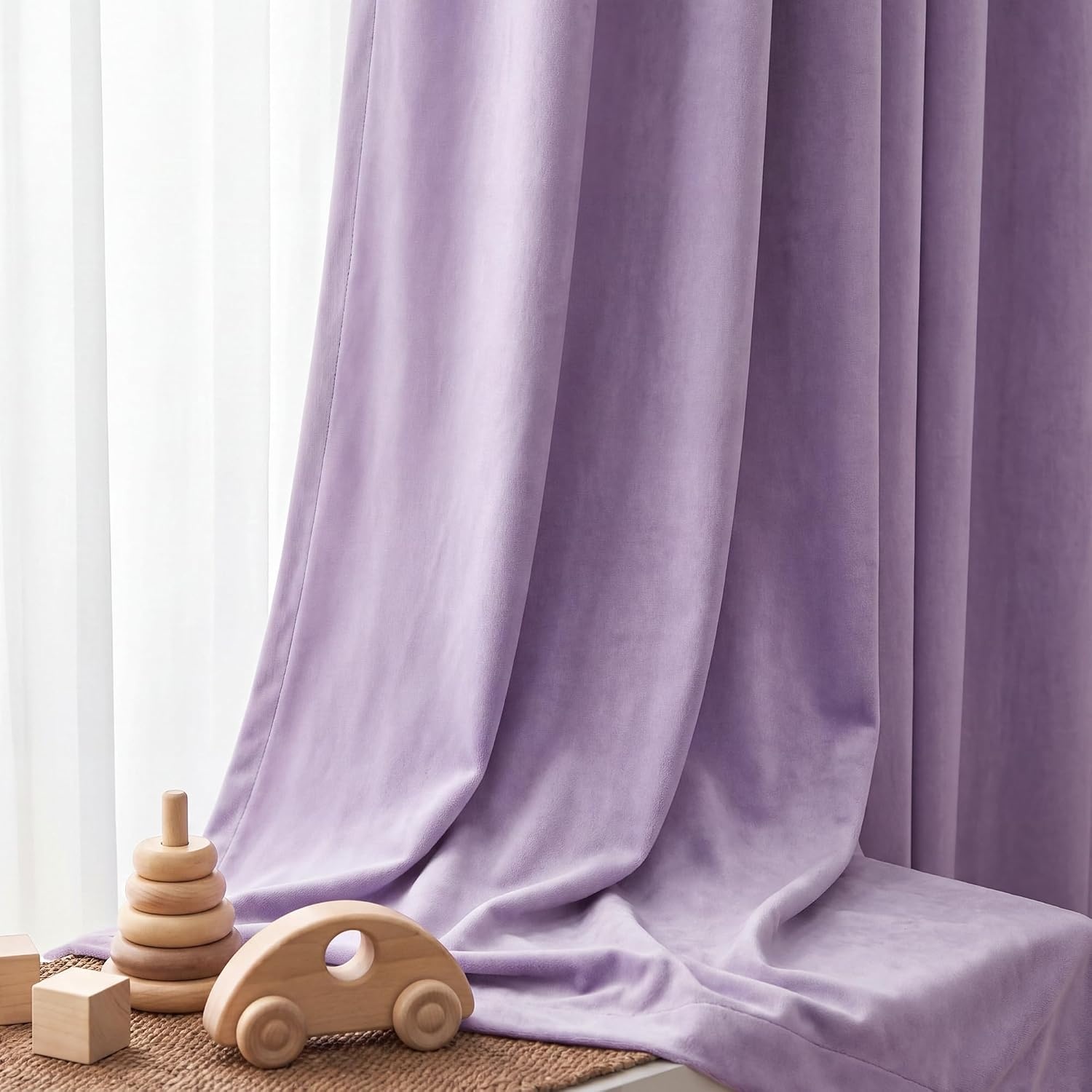 image:imageNICETOWN Olive Green Velvet Blackout Curtains 84 Long 52 Wide 2 PanelsLilac Purple
