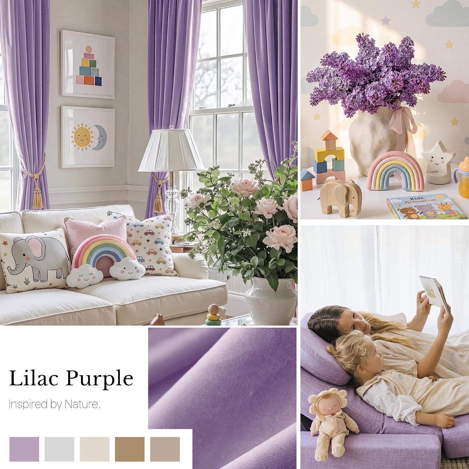 image:imageNICETOWN Olive Green Velvet Blackout Curtains 84 Long 52 Wide 2 PanelsLilac Purple