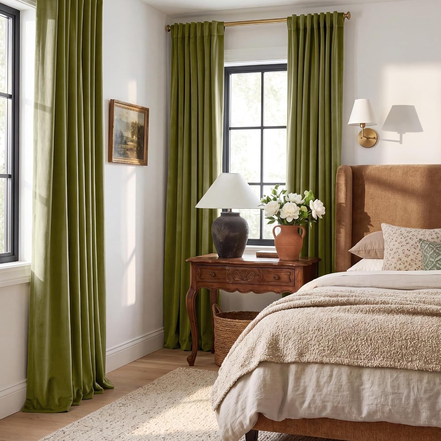 image:imageNICETOWN Olive Green Velvet Blackout Curtains 84 Long 52 Wide 2 PanelsMoss Green