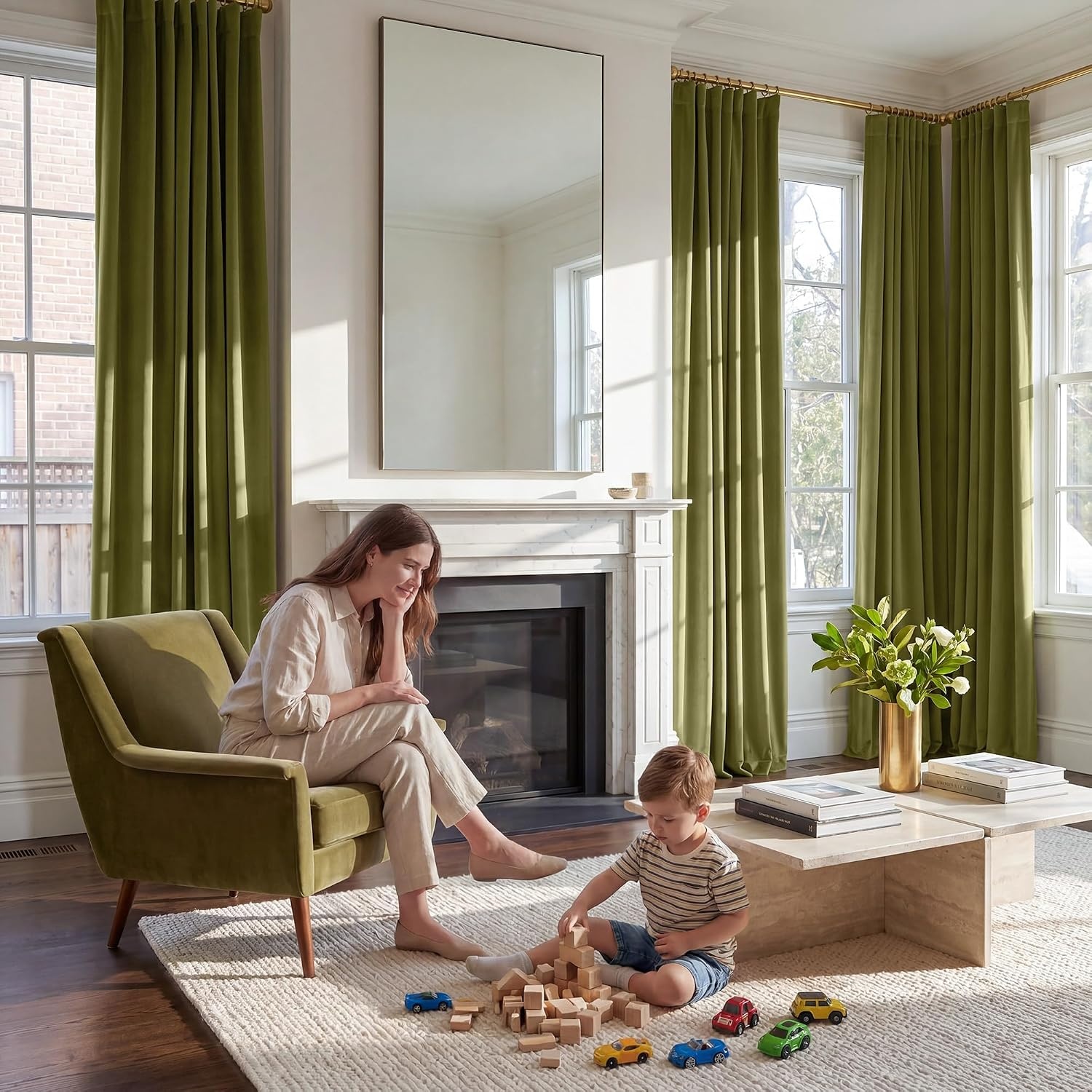image:imageNICETOWN Olive Green Velvet Blackout Curtains 84 Long 52 Wide 2 PanelsMoss Green