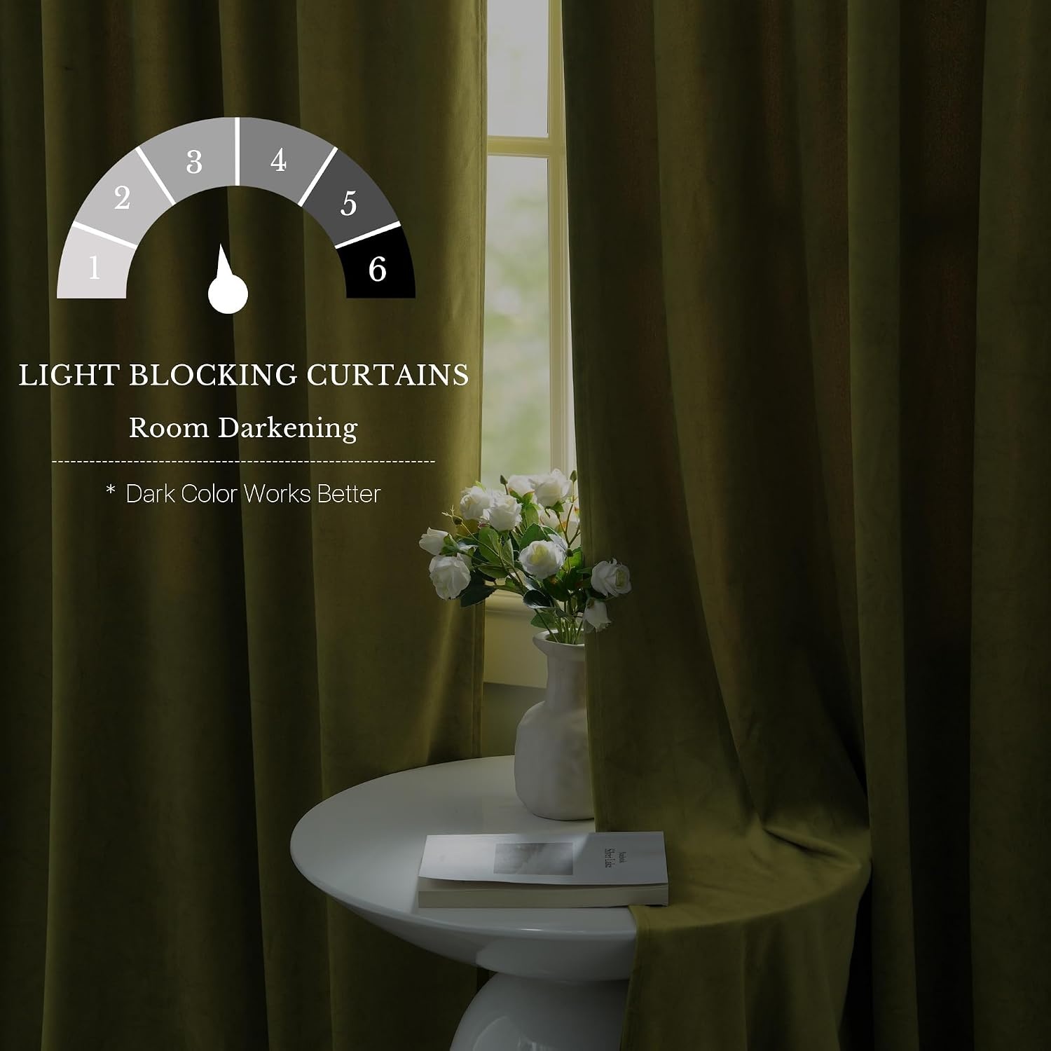 image:imageNICETOWN Olive Green Velvet Blackout Curtains 84 Long 52 Wide 2 PanelsMoss Green