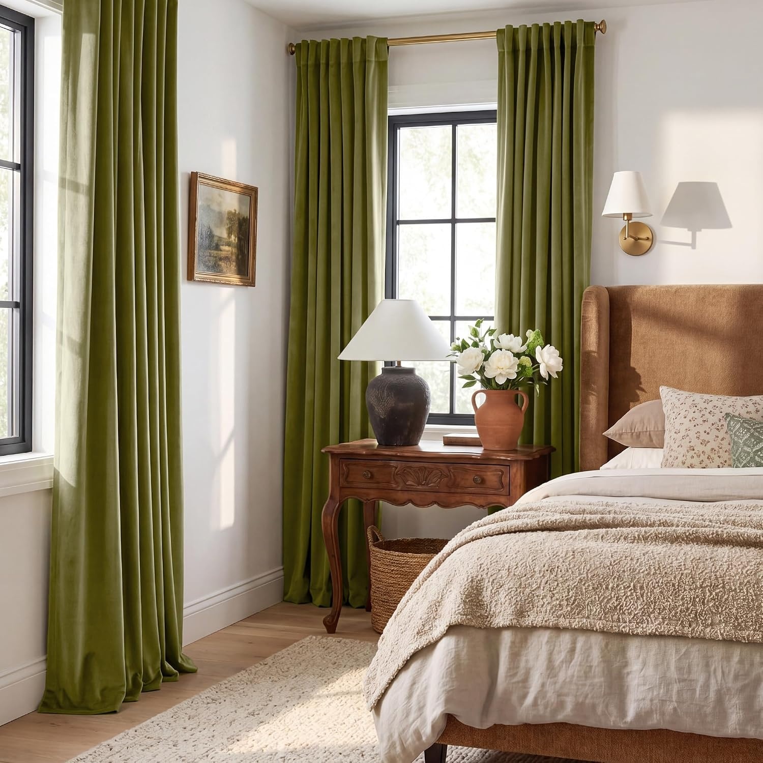 image:imageNICETOWN Olive Green Velvet Blackout Curtains 84 Long 52 Wide 2 PanelsMoss Green