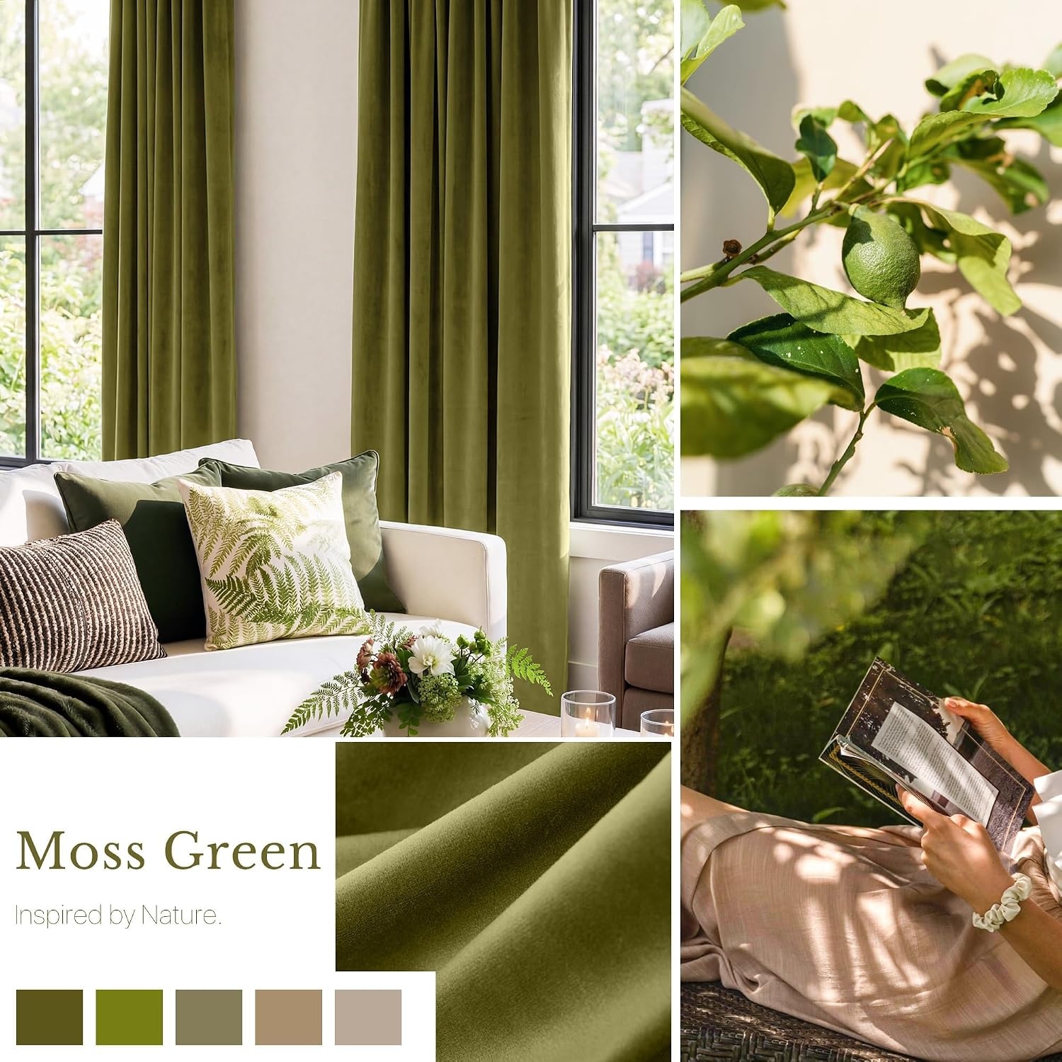 image:imageNICETOWN Olive Green Velvet Blackout Curtains 84 Long 52 Wide 2 PanelsMoss Green
