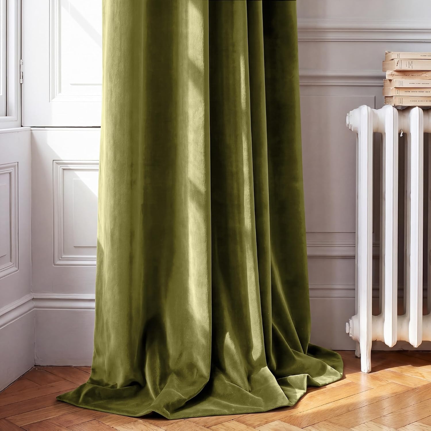 image:imageNICETOWN Olive Green Velvet Blackout Curtains 84 Long 52 Wide 2 PanelsMoss Green