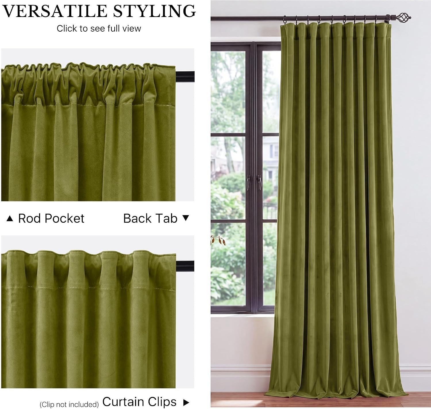image:imageNICETOWN Olive Green Velvet Blackout Curtains 84 Long 52 Wide 2 PanelsMoss Green
