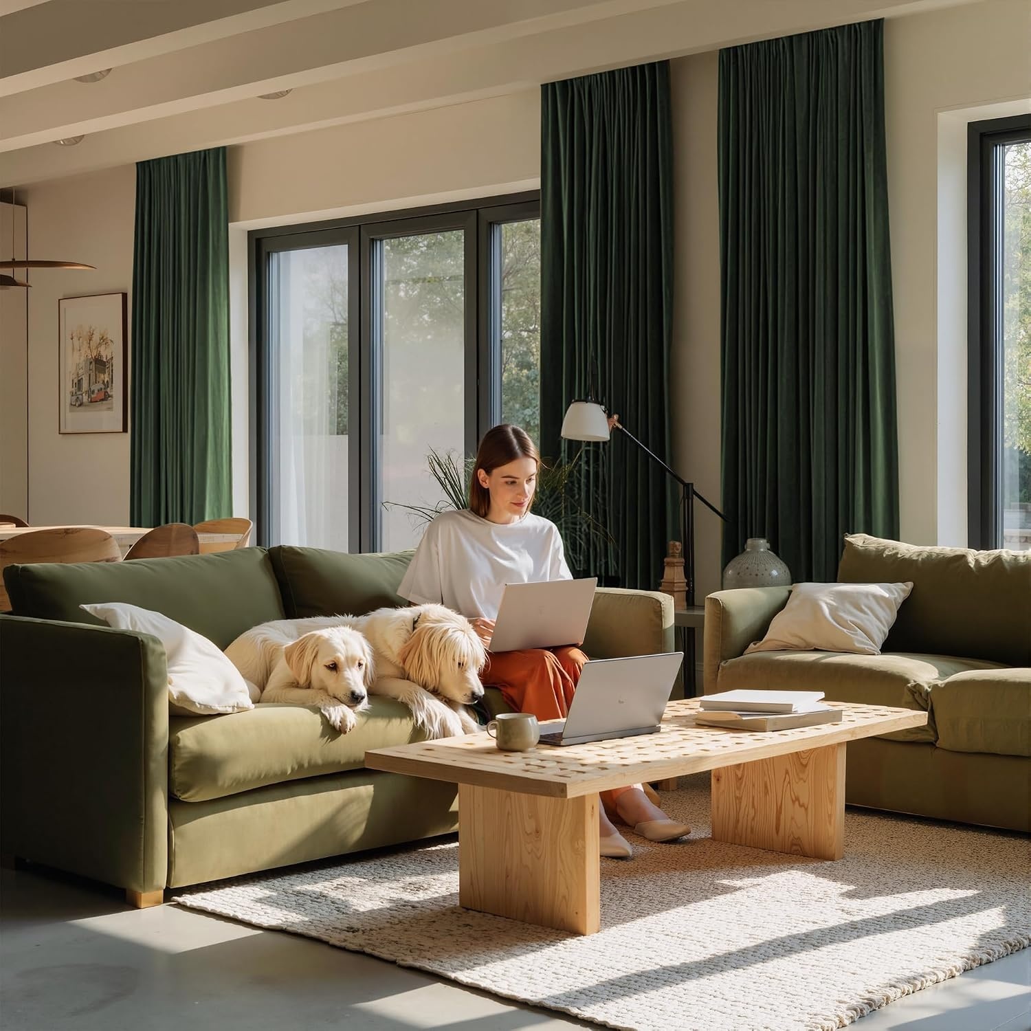 image:imageNICETOWN Olive Green Velvet Blackout Curtains 84 Long 52 Wide 2 PanelsOlive Green