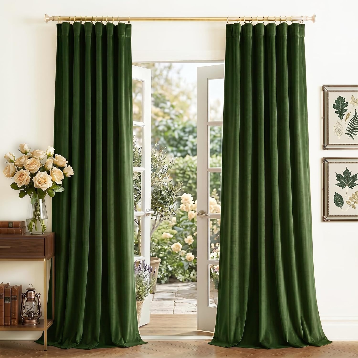 image:imageNICETOWN Olive Green Velvet Blackout Curtains 84 Long 52 Wide 2 PanelsOlive Green