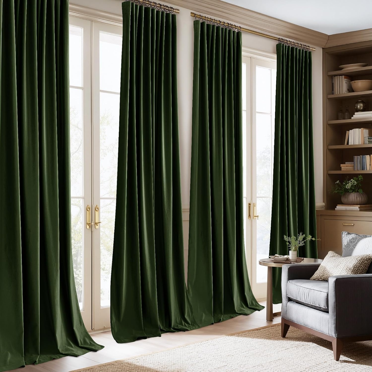 image:imageNICETOWN Olive Green Velvet Blackout Curtains 84 Long 52 Wide 2 PanelsOlive Green