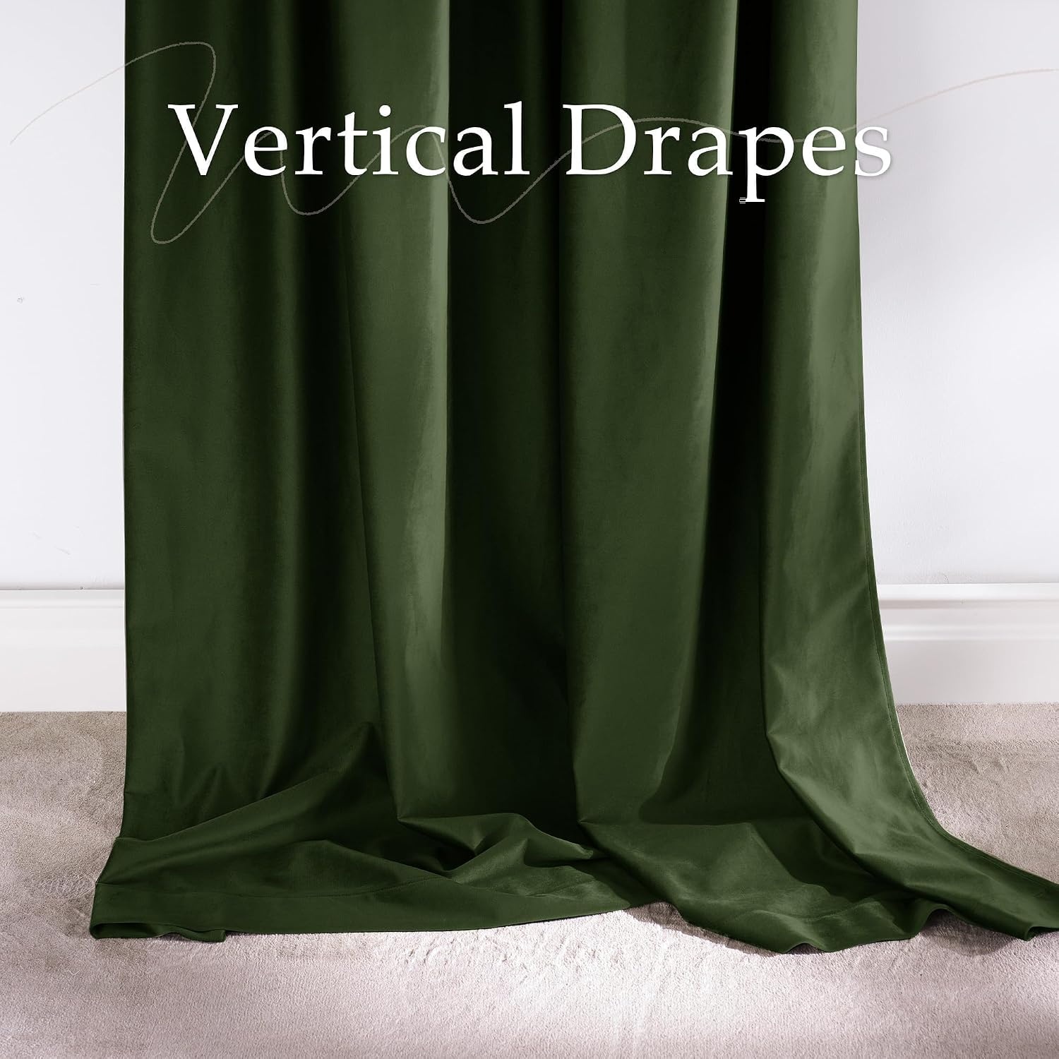image:imageNICETOWN Olive Green Velvet Blackout Curtains 84 Long 52 Wide 2 PanelsOlive Green