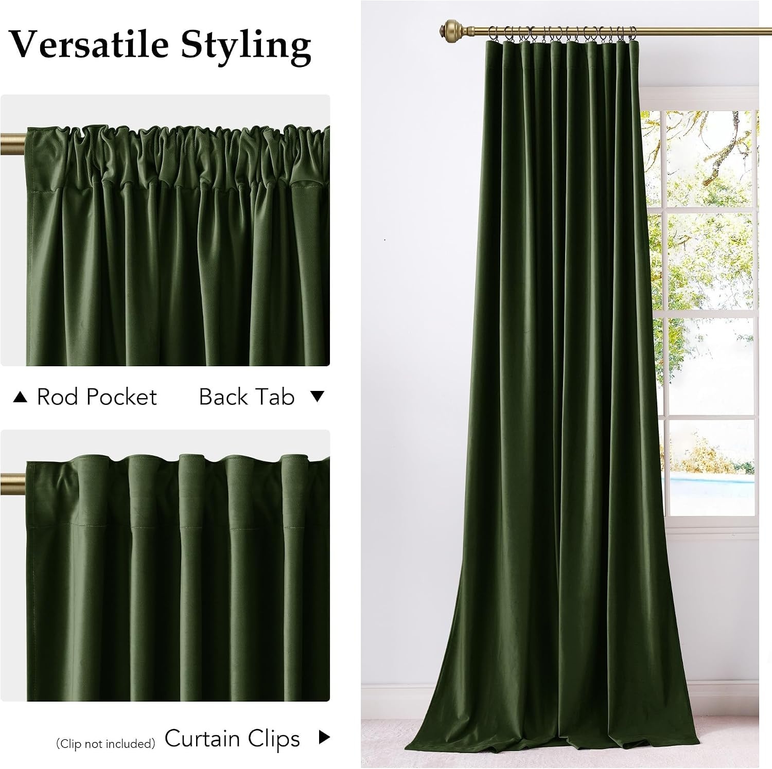 image:imageNICETOWN Olive Green Velvet Blackout Curtains 84 Long 52 Wide 2 PanelsOlive Green
