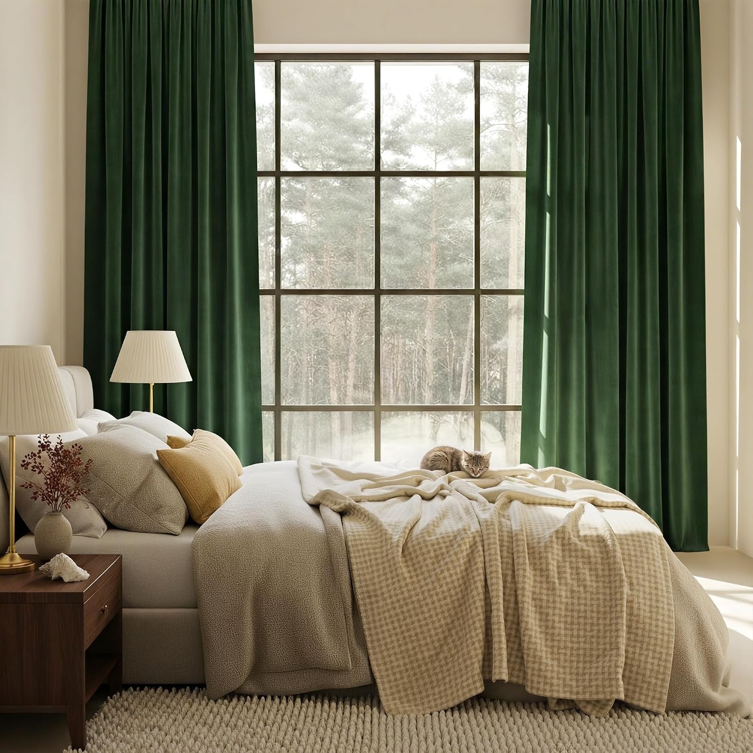 image:imageNICETOWN Olive Green Velvet Blackout Curtains 84 Long 52 Wide 2 PanelsOlive Green