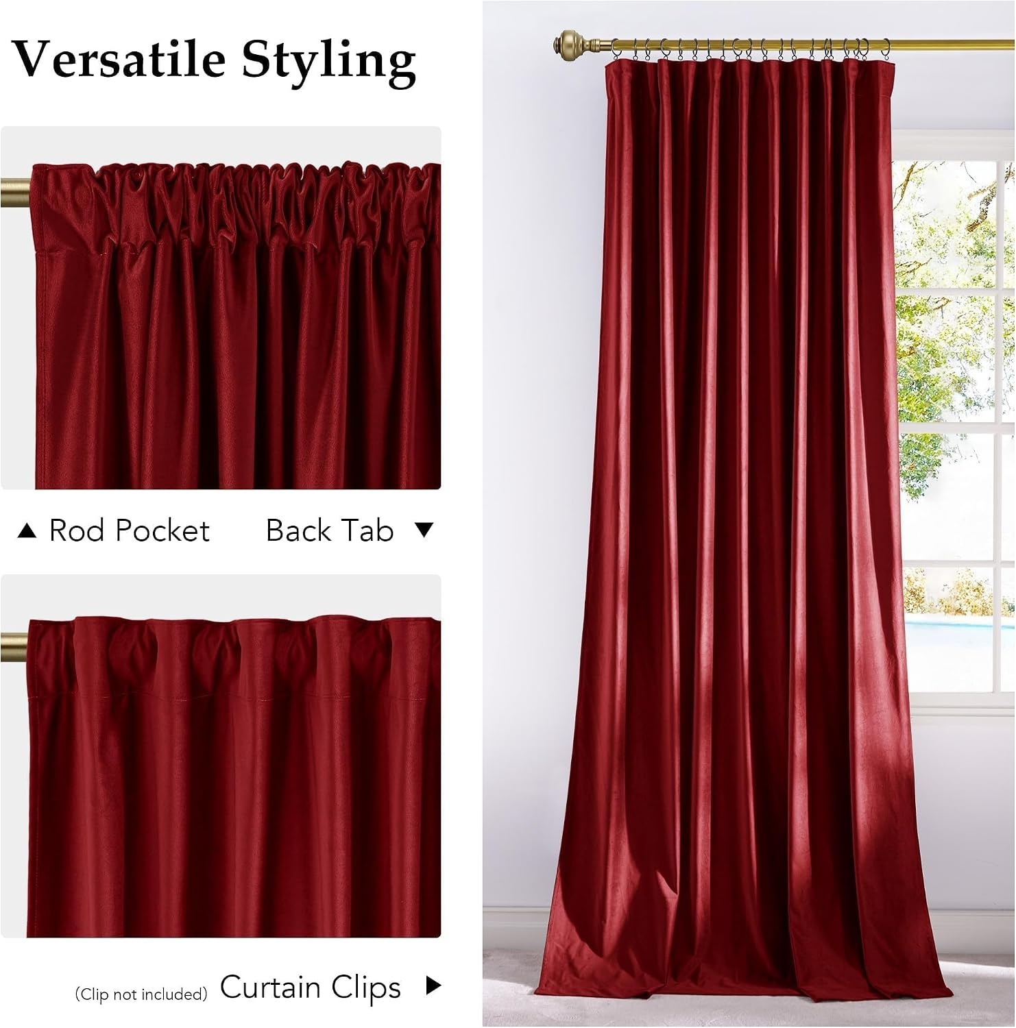 image:imageNICETOWN Olive Green Velvet Blackout Curtains 84 Long 52 Wide 2 PanelsRed