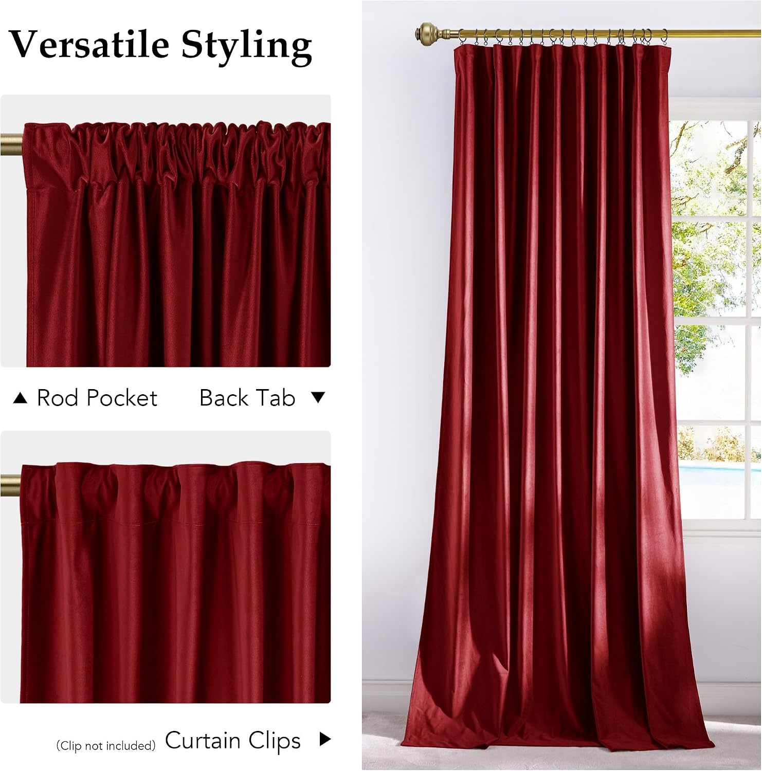 image:imageNICETOWN Olive Green Velvet Blackout Curtains 84 Long 52 Wide 2 PanelsRed