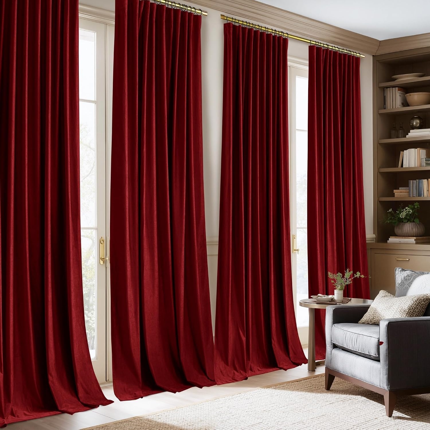 image:imageNICETOWN Olive Green Velvet Blackout Curtains 84 Long 52 Wide 2 PanelsRed