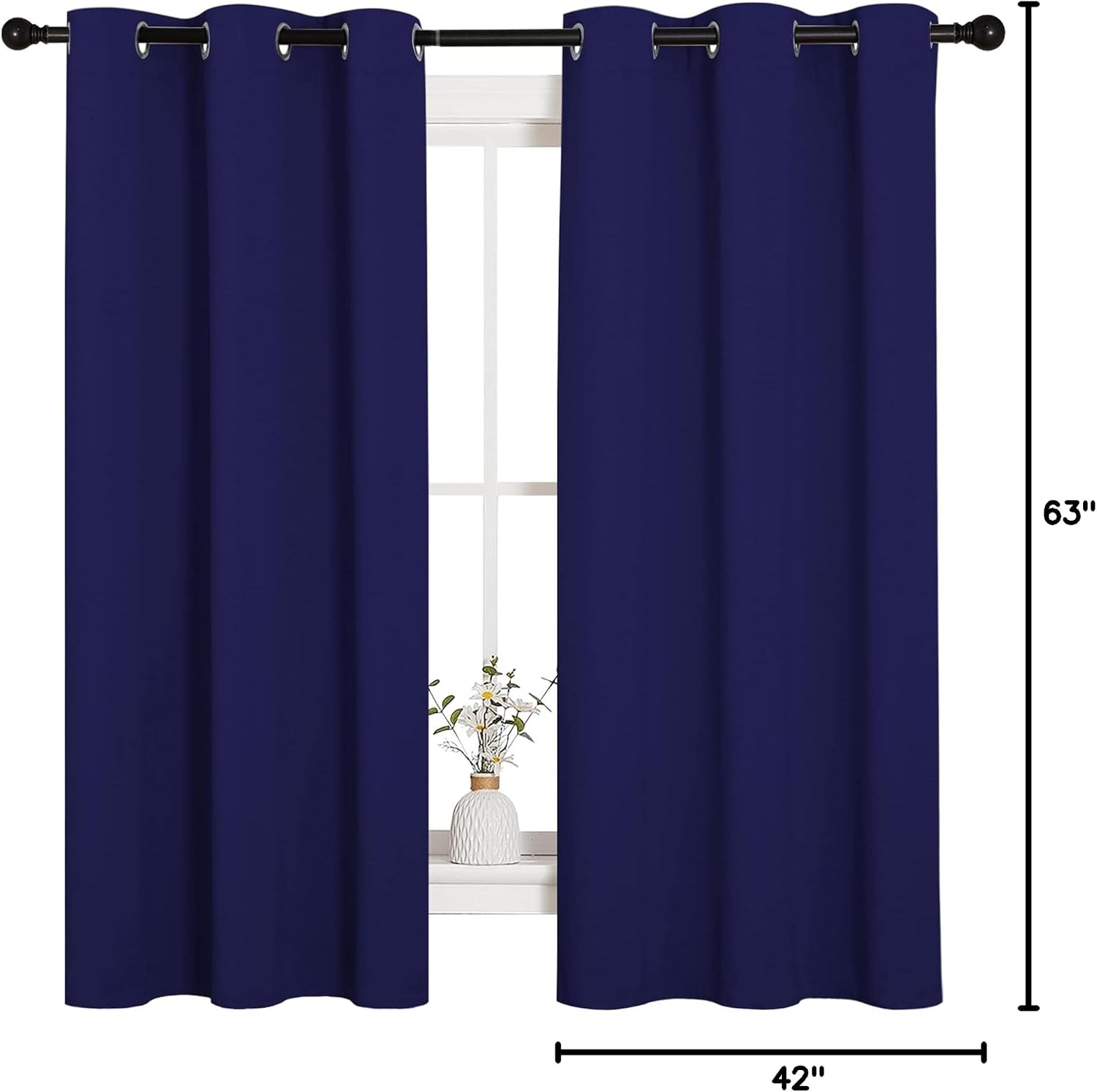 image:imageNICETOWN Royal Blue Blackout Curtains for Kids Room 42 w x 63 L 2 Panels