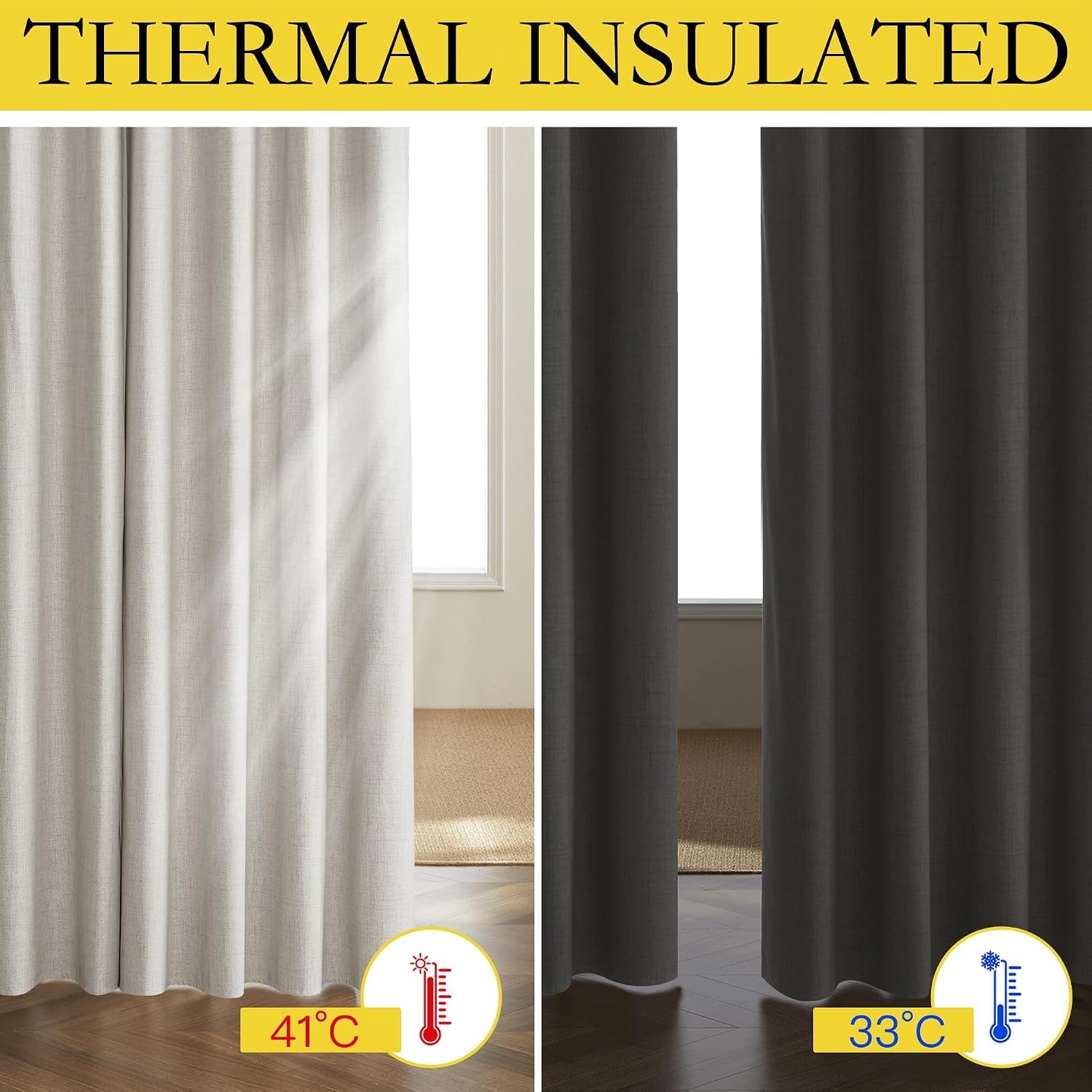 image:imageNICETOWN Snowbound Vintage Linen 100 Blackout Curtains for Living Room Thermal Insulated Curtains 84 Long Noise Reducing Window Treatment Drapes for Hall Room 42 Wide Per Panel Set of 2