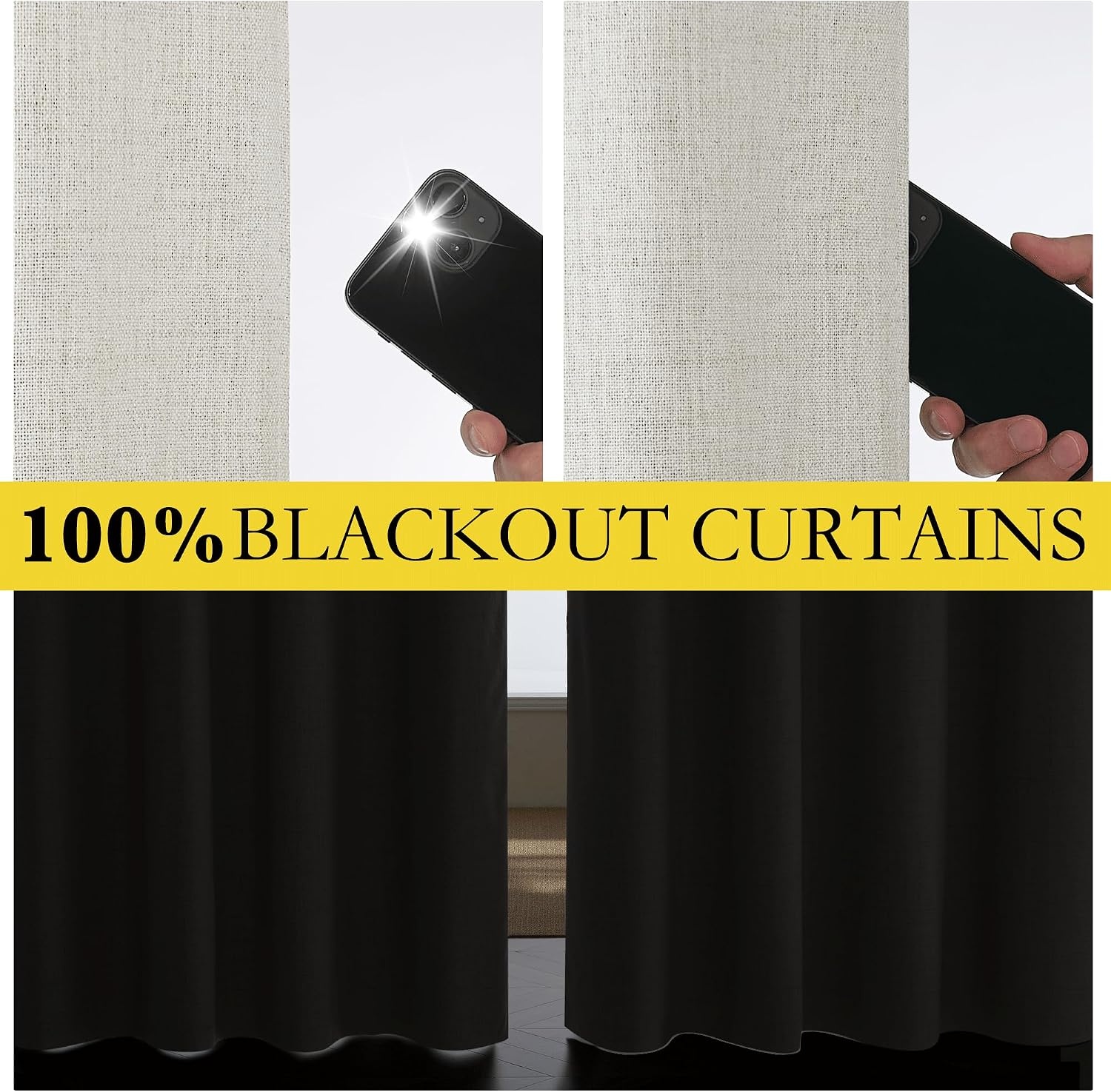 image:imageNICETOWN Snowbound Vintage Linen 100 Blackout Curtains for Living Room Thermal Insulated Curtains 84 Long Noise Reducing Window Treatment Drapes for Hall Room 42 Wide Per Panel Set of 2
