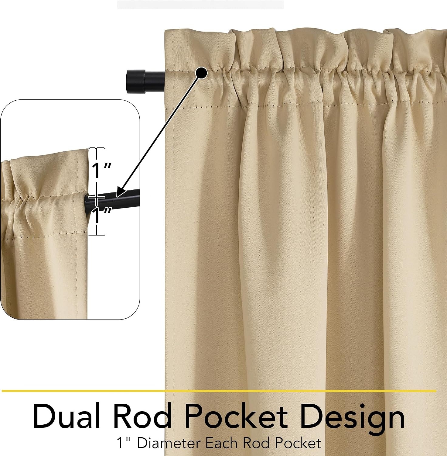 image:imageNICETOWN Stone Blue Blackout Door Curtains with Tieback for French Window100 Blackout Biscotti Beige