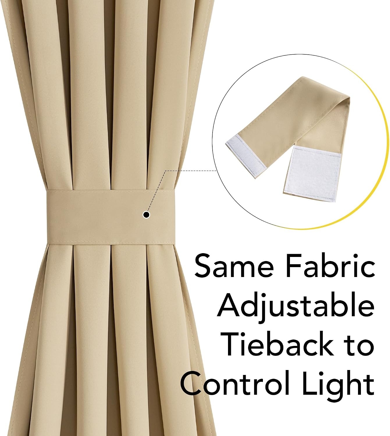 image:imageNICETOWN Stone Blue Blackout Door Curtains with Tieback for French Window100 Blackout Biscotti Beige