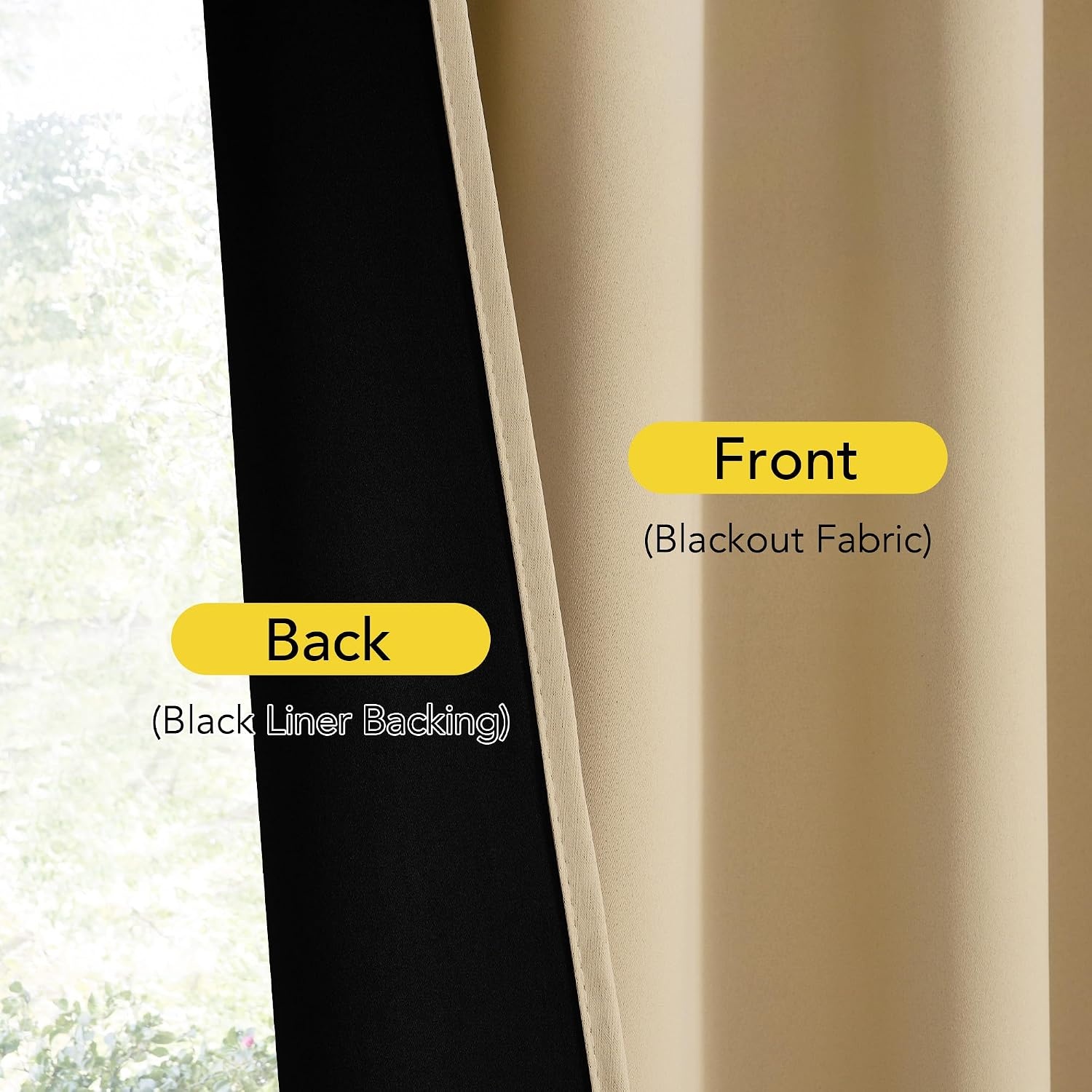image:imageNICETOWN Stone Blue Blackout Door Curtains with Tieback for French Window100 Blackout Biscotti Beige