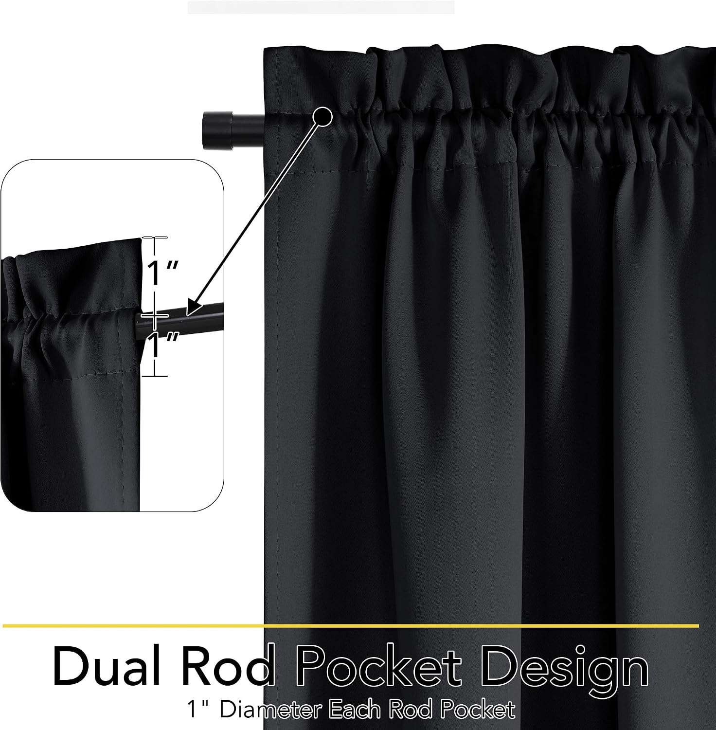 image:imageNICETOWN Stone Blue Blackout Door Curtains with Tieback for French Window100 Blackout Black