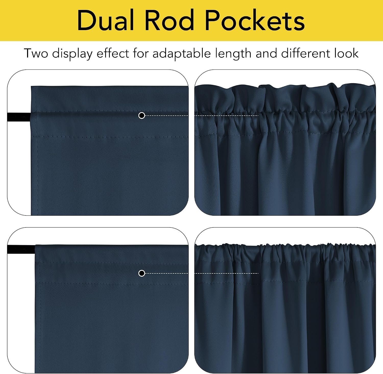 image:imageNICETOWN Stone Blue Blackout Door Curtains with Tieback for French Window100 Blackout Navy Blue