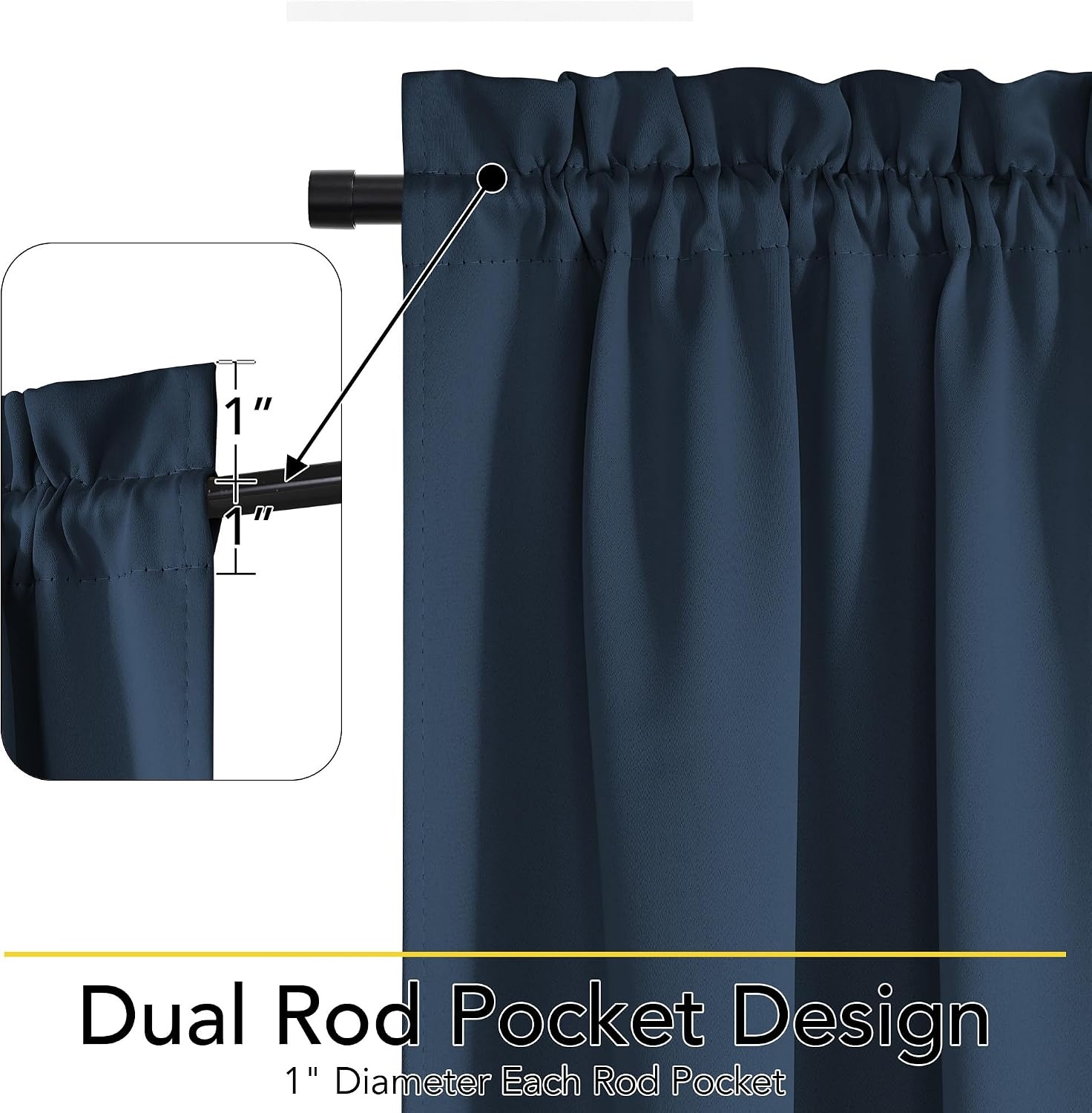image:imageNICETOWN Stone Blue Blackout Door Curtains with Tieback for French Window100 Blackout Navy Blue