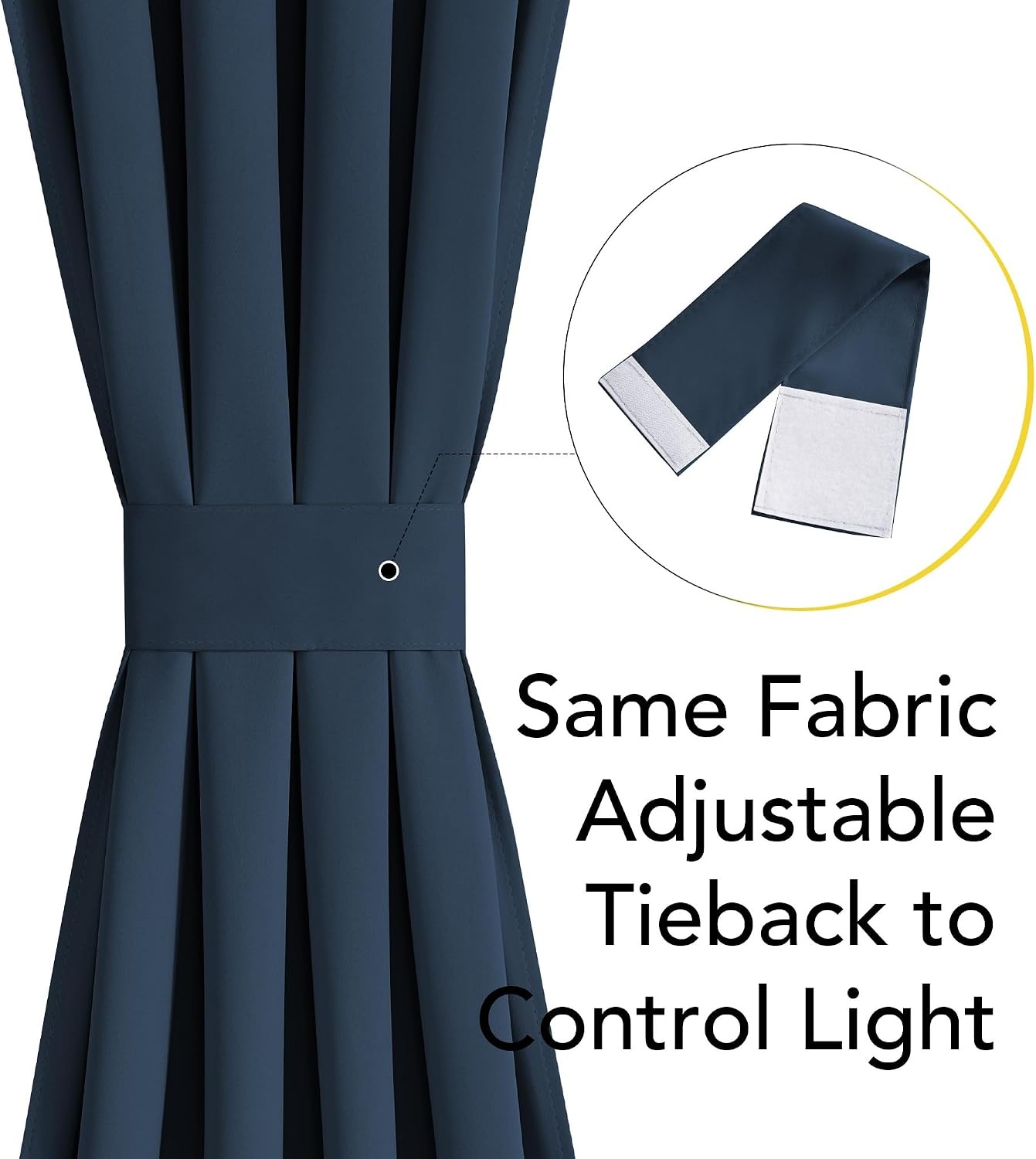 image:imageNICETOWN Stone Blue Blackout Door Curtains with Tieback for French Window100 Blackout Navy Blue