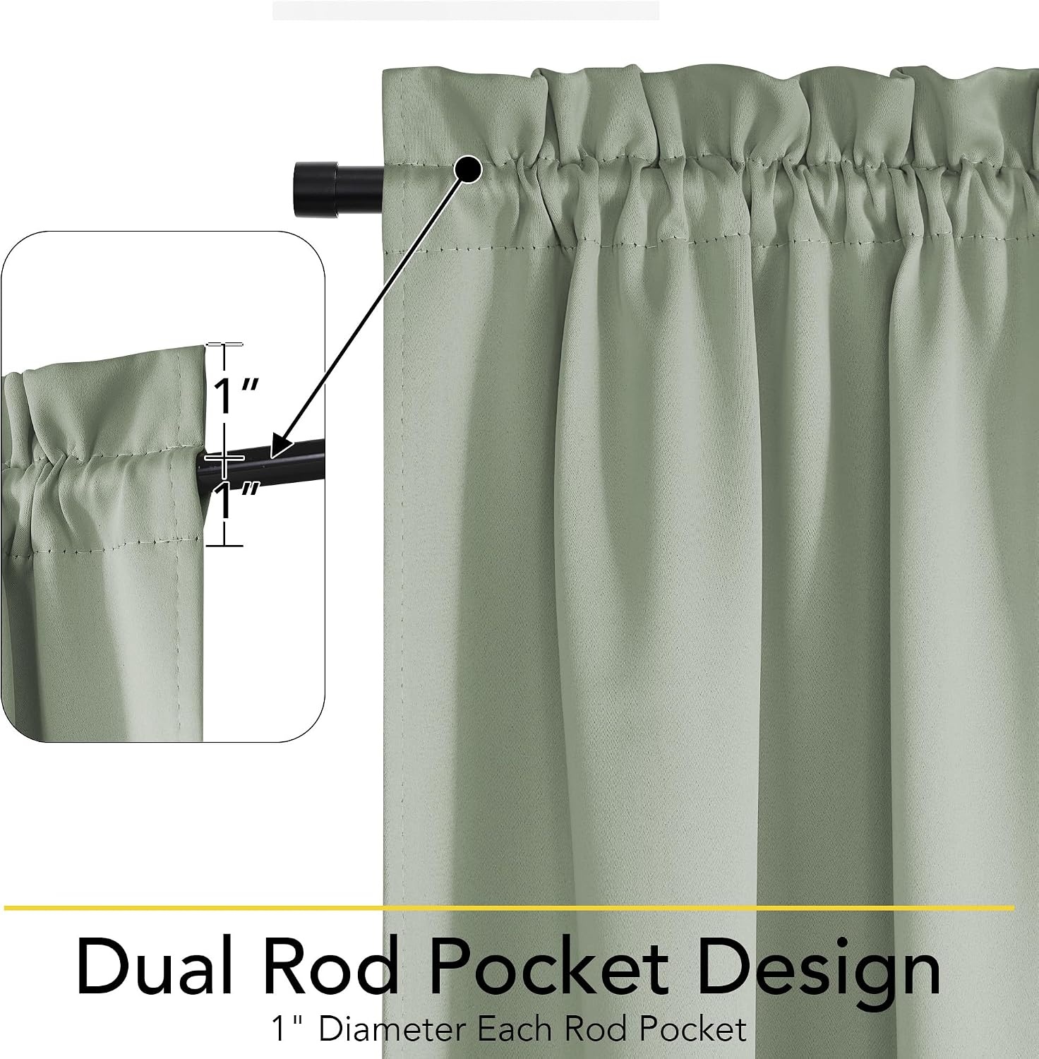image:imageNICETOWN Stone Blue Blackout Door Curtains with Tieback for French Window100 Blackout Sage Green