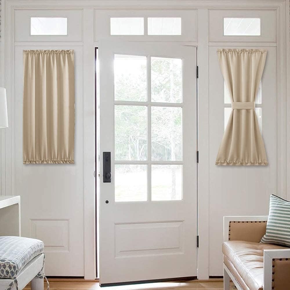 image:imageNICETOWN Stone Blue Blackout Door Curtains with Tieback for French WindowBiscotti Beige