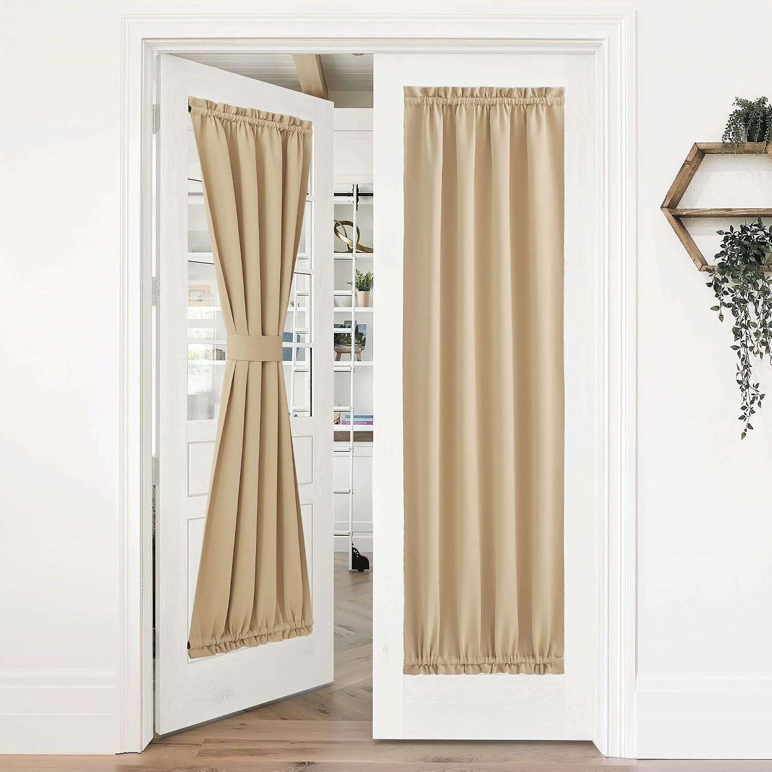 image:imageNICETOWN Stone Blue Blackout Door Curtains with Tieback for French WindowBiscotti Beige