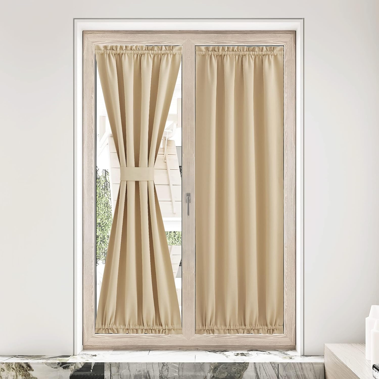 image:imageNICETOWN Stone Blue Blackout Door Curtains with Tieback for French WindowBiscotti Beige
