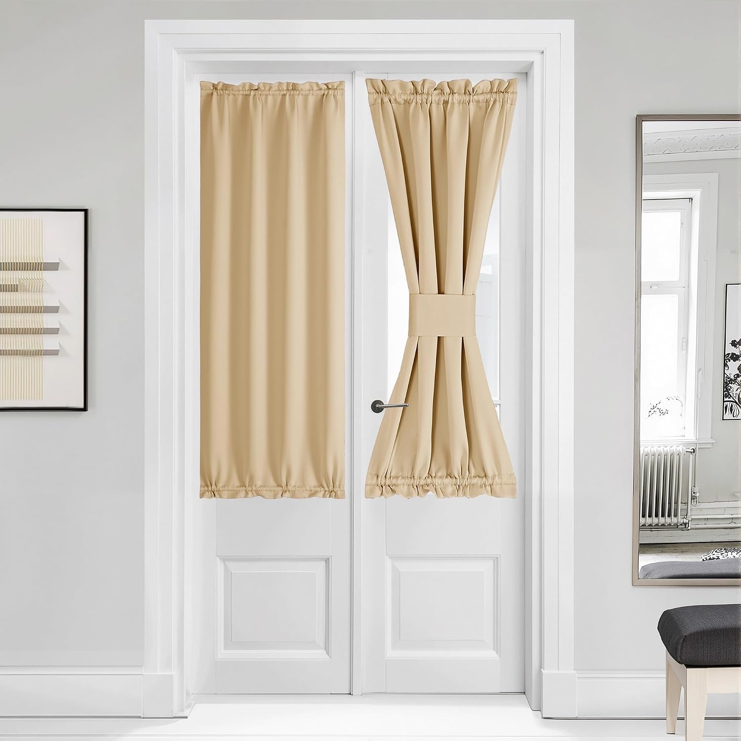 image:imageNICETOWN Stone Blue Blackout Door Curtains with Tieback for French WindowBiscotti Beige