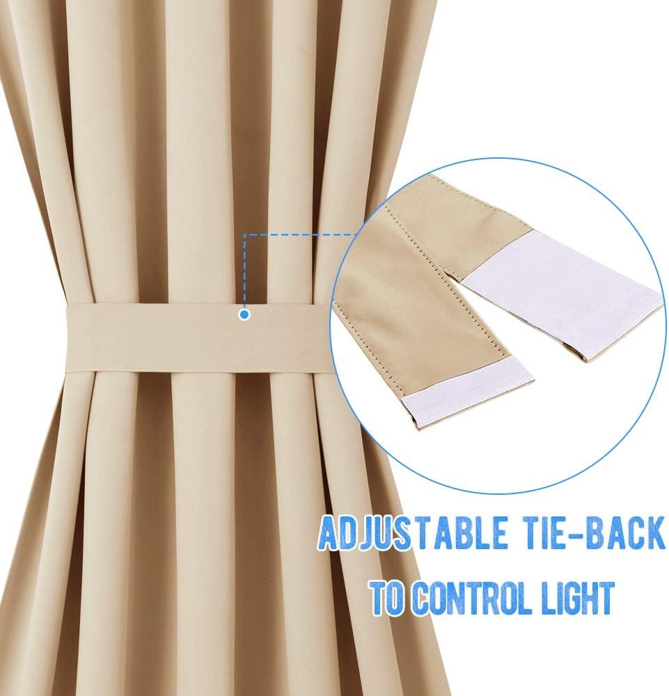 image:imageNICETOWN Stone Blue Blackout Door Curtains with Tieback for French WindowBiscotti Beige