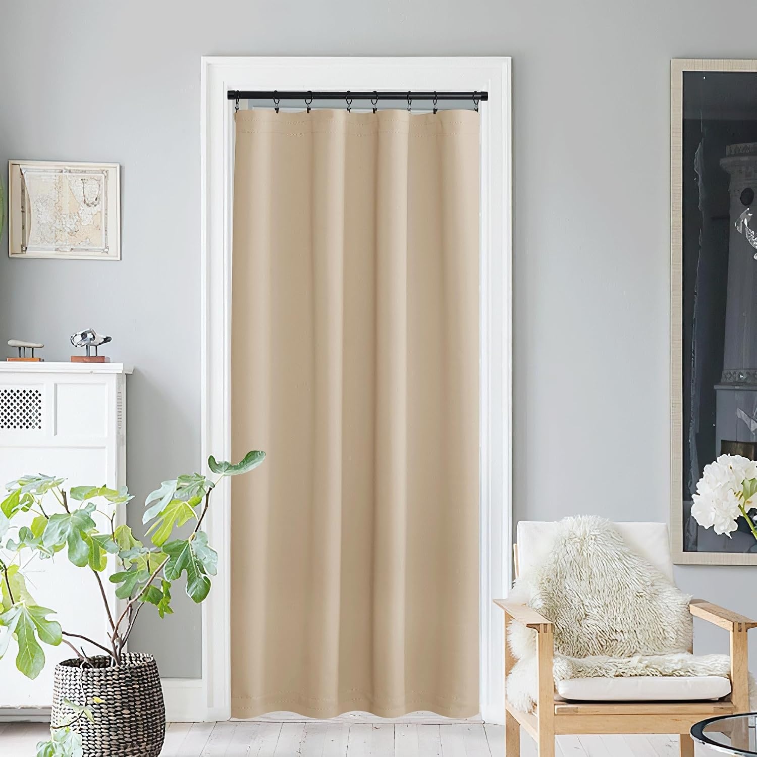 image:imageNICETOWN Stone Blue Blackout Door Curtains with Tieback for French WindowBiscotti Beige
