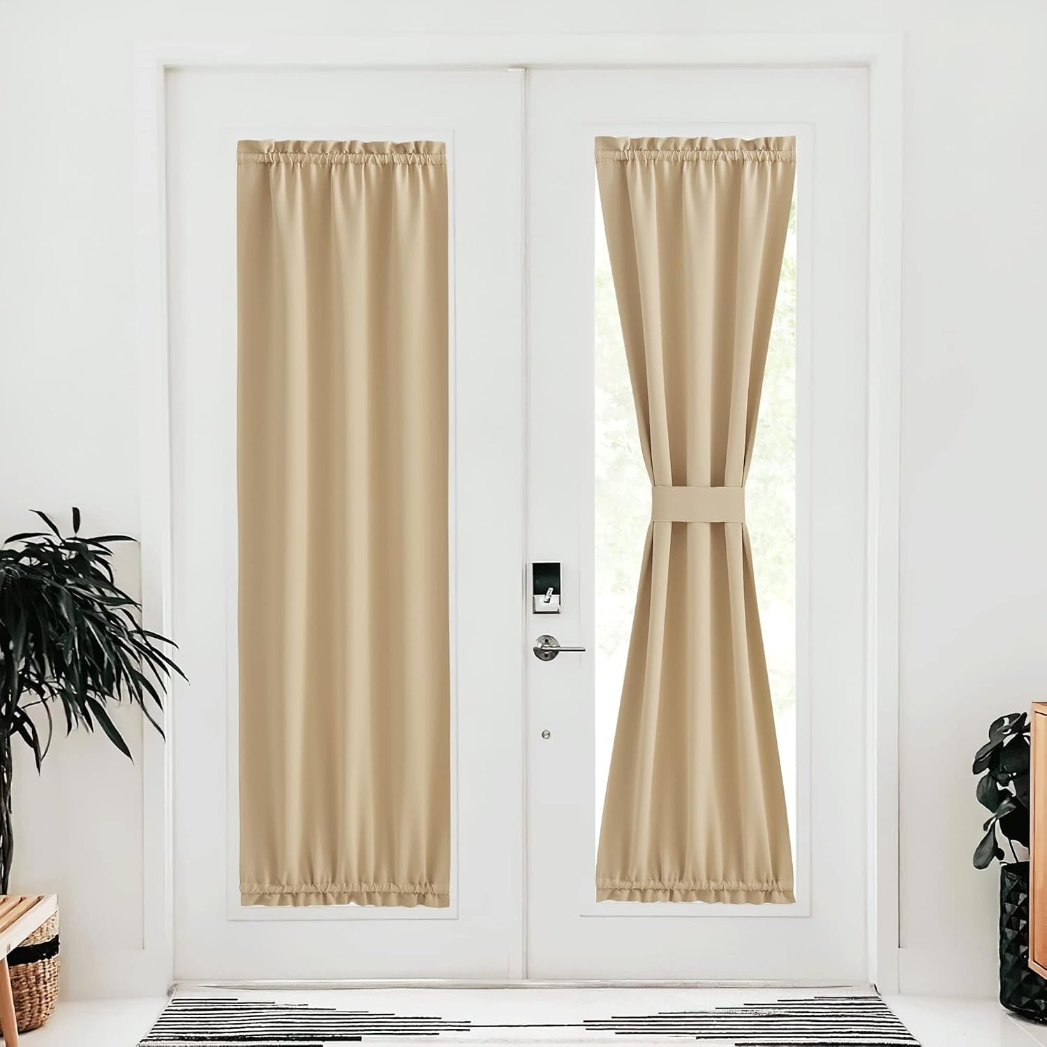image:imageNICETOWN Stone Blue Blackout Door Curtains with Tieback for French WindowBiscotti Beige