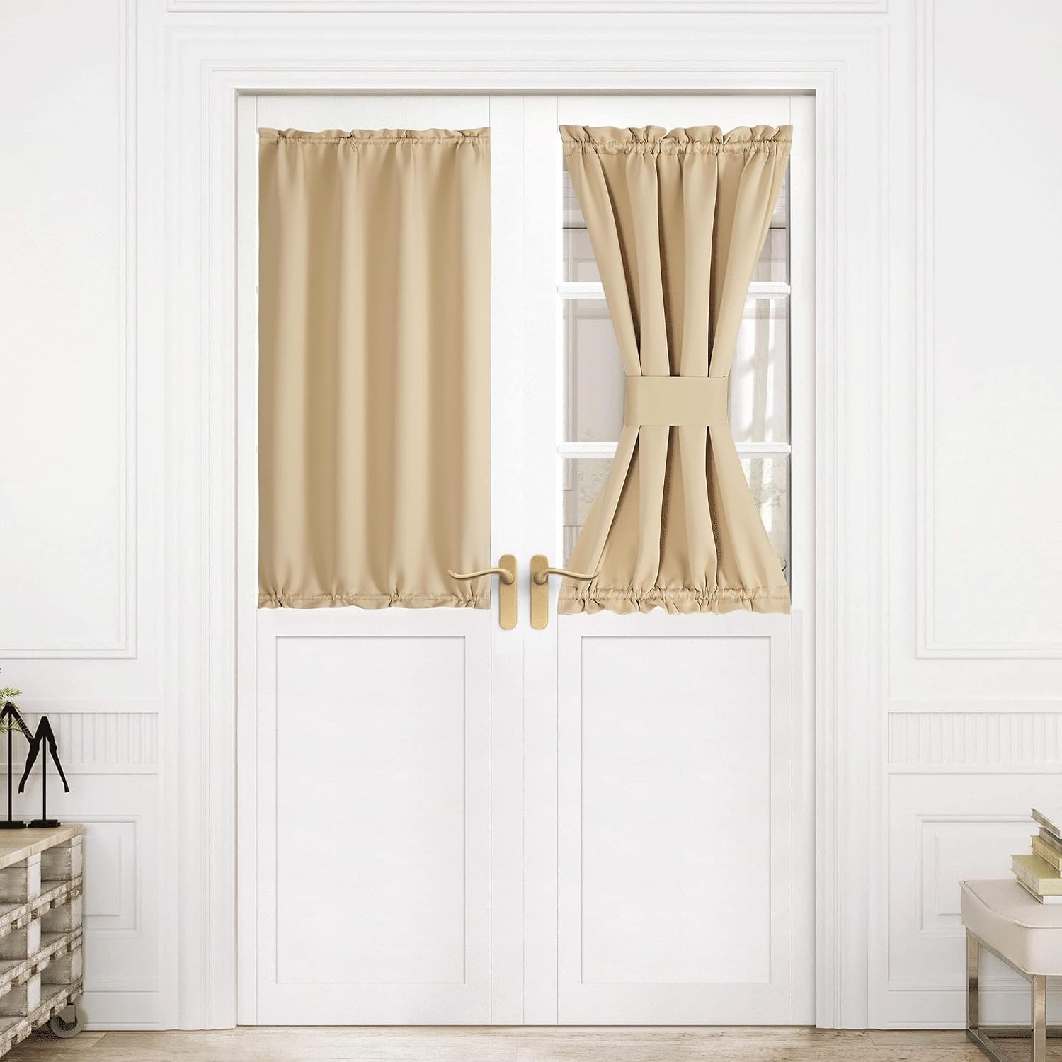 image:imageNICETOWN Stone Blue Blackout Door Curtains with Tieback for French WindowBiscotti Beige