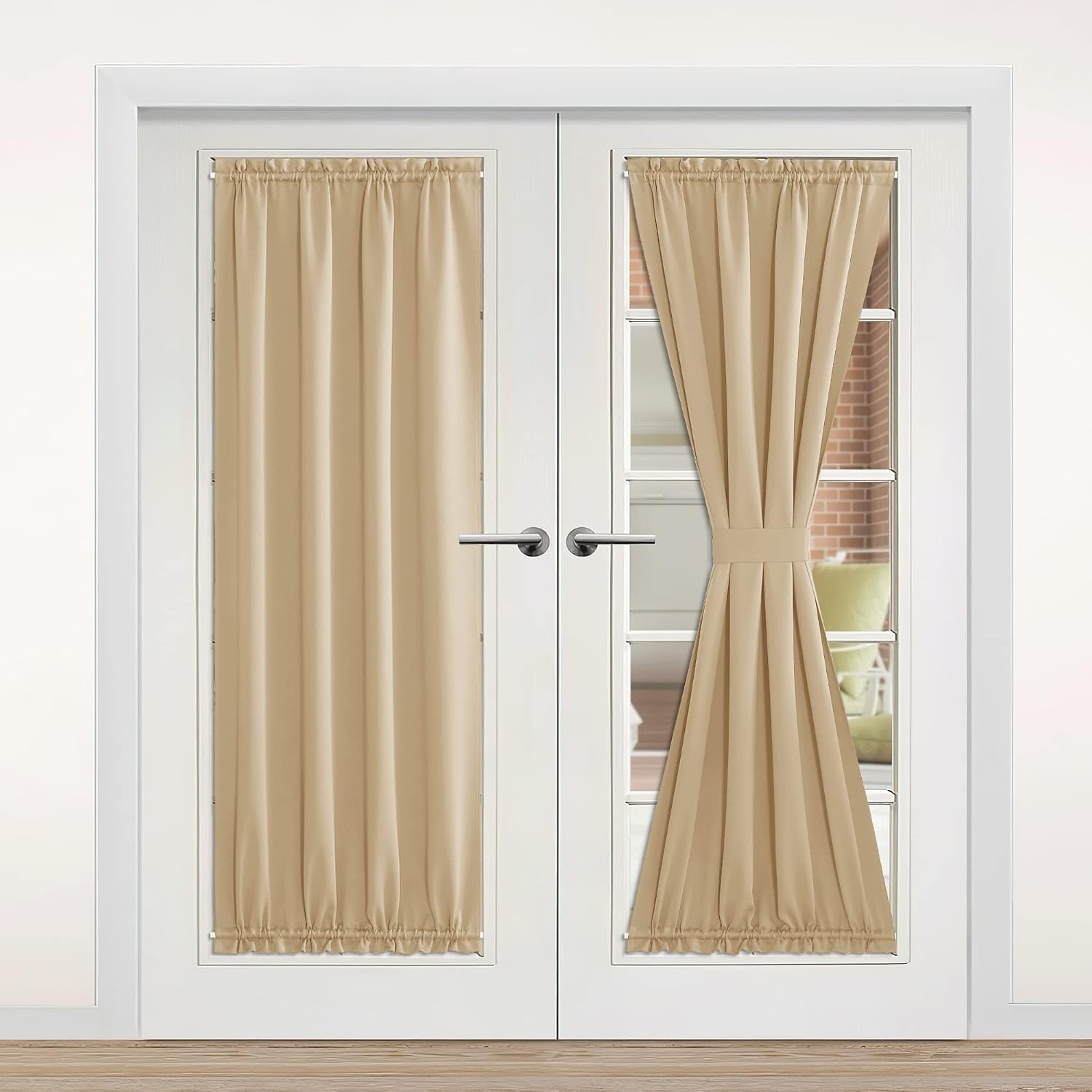 image:imageNICETOWN Stone Blue Blackout Door Curtains with Tieback for French WindowBiscotti Beige