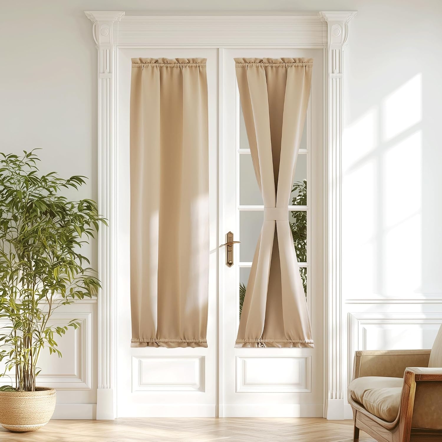image:imageNICETOWN Stone Blue Blackout Door Curtains with Tieback for French WindowBiscotti Beige